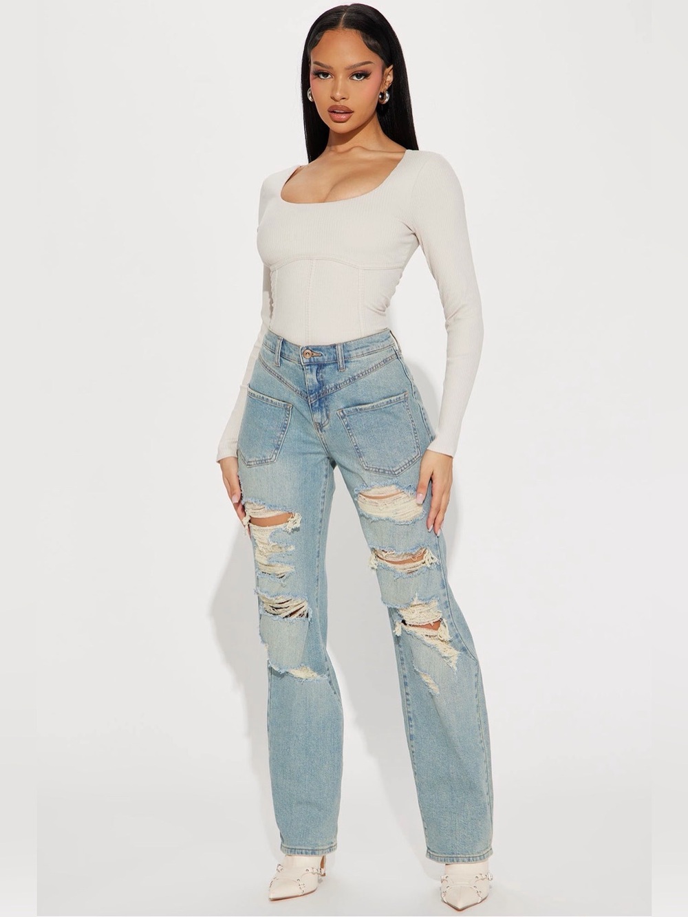 Fashion Nova Straight-Leg Jeans - Vintage Blue Wash